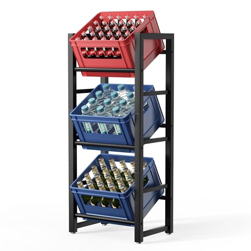 jockcaras Getränkekistenregal für 3 Getränkekisten - Schwarz Metall Getränkeregal, Stabil & Platzsparend Kistenregal mit 3 Ebenen für Bier, Obst, Gemüse, Wasser - Für Wohnzimmer, Küche & Keller