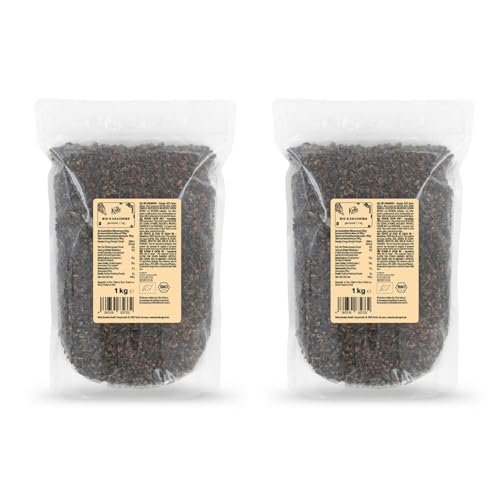 KoRo - Bio Kakaonibs 2 x 1 kg - Geschälte, geröstete Kakaobohnen - Herb-schokoladiger Geschmack - Reich an Ballaststoffen