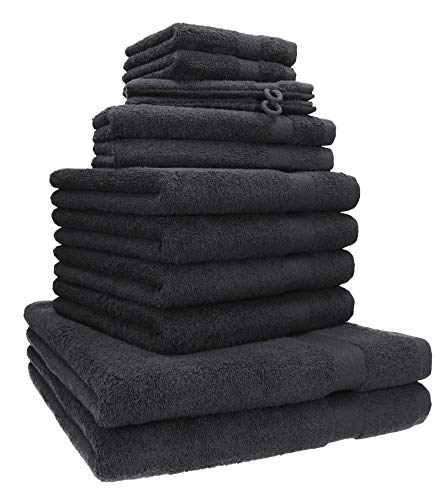 Betz Premium 12er Frottier Handtuch-Set - 2 Liegetücher - 4 Handtücher - 2 Gästetücher - 2 Seiftücher - 2 Waschhandschuhe - Graphit