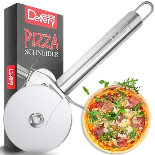 Scharfer Pizzaschneider Deutsche Marke - Pizzaroller leicht zu reinigen, spülmaschinenfest und rostfrei, handlicher Pizza Cutter - Pizza schneiden mit Klingenschutz