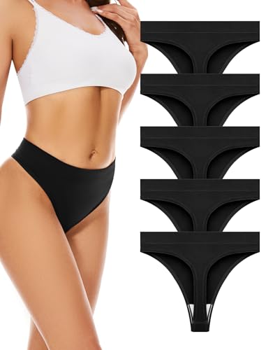 VOENXE Nahtloser String Tanga Damen,Hohe Taille Sport Unterwäsche Frauen Mehrpack mit Breitem Bund,Unsichtbarer Seamless Slip für Fitness Alltag aus Nylon,Invisible Women Thong Underwear,5er Pack