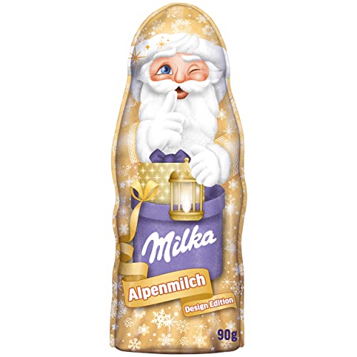 Milka Weihnachtsmann Alpenmilch Design Edition 1 x 90g I Schoko Weihnachtsmann I 3 verschiedene Designs I Weihnachtsschokolade aus 100% Alpenmilch