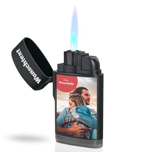 Geschenkfreude Feuerzeug personalisiert mit Wunschtext und Foto - Vatertagsgeschenk für Männer - individuelles Sturmfeuerzeug nachfüllbar - Fotogeschenke mit eigenem Foto - Geschenk zum Vatertag