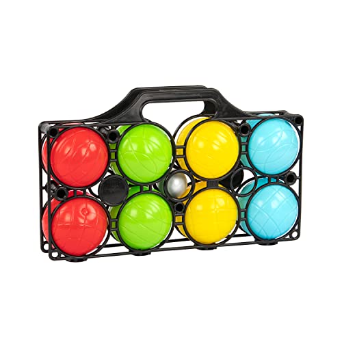 Idena - Boccia Spiel mit 8 farbigen Kugeln, Zielkugel und Tragekorb, Geschicklichkeitsspiel für Kinder und Erwachsene, Sport-Spiel für den Außenbereich, ideal für Sommer, im Garten oder Park