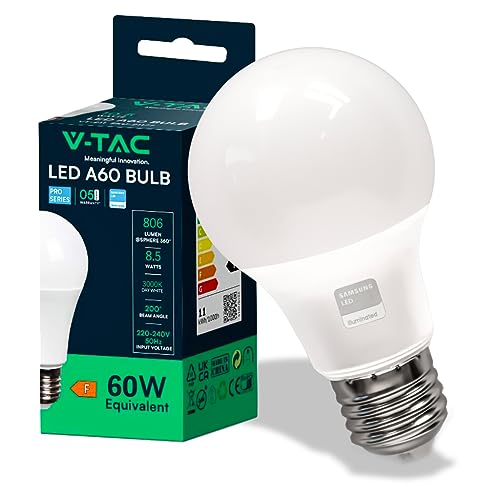 V-TAC E27 Schraubglühbirne, 15W A60 LED Glühbirne, 3000K Warmweiß, 806 Lumen Glühbirne, Nicht dimmbar, Thermoplastisches Gehäuse, 200° Abstrahlwinkel, Weiß