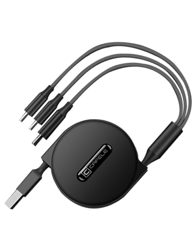 CAFELE 3 in 1 Einziehbares Ladekabel[𝟮𝟬-𝟭𝟮𝟬𝐂𝐌],5V/3A Sichere Schnell Aufrollbare Kabel,Universal,Mehrfach Multi USB Kabel Mit Typ C/MicroUSB/Phone für 16 15 14 13 12 Galaxy Huawe1 X1aomi