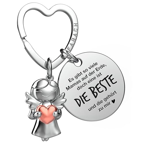 FABACH Beste Mama Schlüsselanhänger Schutzengel Glücksbringer mit Herz und Gravur - Beste Mama Geschenke Schlüsselanhänger - Beste Mama Geschenk Engel Glücksbringer Muttertag