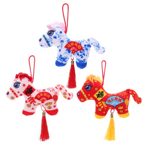 Warmhm 3er-Set Chinesisches Neujahr 2026 Pferd Deko: Jahr des Pferdes 2026 Glücksbringer Plüsch Anhänger Auto Feng Shui Maskottchen Chinesische Deko Geschenk 13,5cm