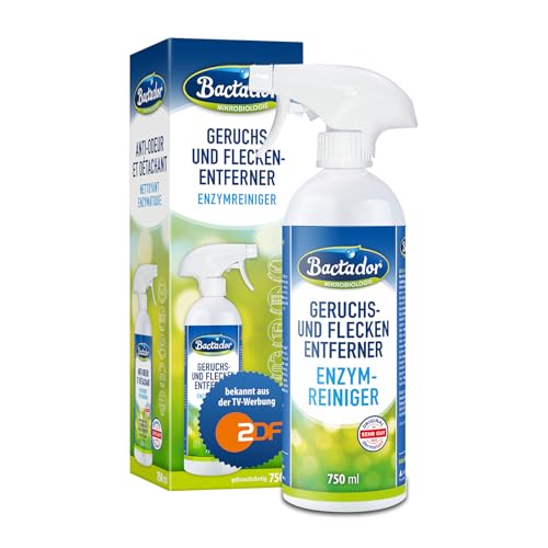 Bactador Enzymreiniger Spray 750ml - Geruchsentferner & Fleckenentferner - Polsterreiniger - Mikrobiologischer Geruchsneutralisierer - Hundeurin / Katzenurin Entferner - Porentiefe Reinigung