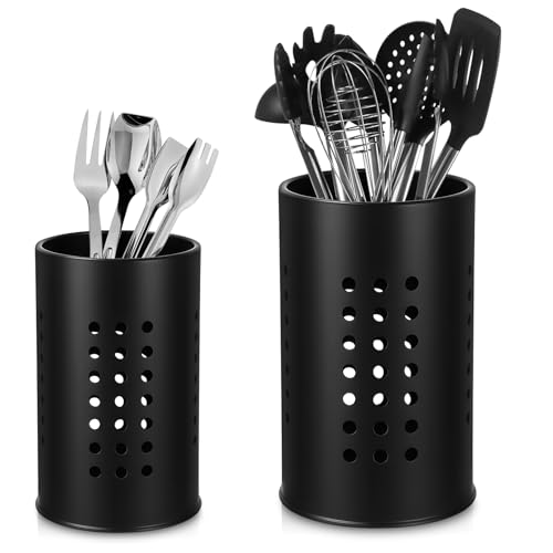 Küchenutensilienhalter für Arbeitsplatte, Edelstahl Schwarze Utensilien Caddy, Edelstahl-Besteckhalter, 2 Stück Küchenutensilienhalter Besteckhalter fur Küche Aufbewahrung Organisation