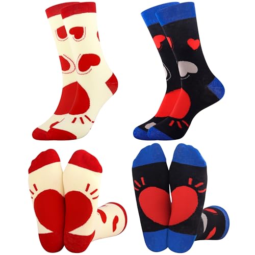 Merclix 2 Paar Herz Socken Partner Geschenke für Ihn/Sie Geschenke für Paare Pärchen Geschenke Ideen Paar Geschenke Hochzeitsgeschenke für Brautpaar Jahrestag Geschenk für Ihn/Sie zum Valentinstag