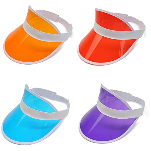 Konxi 4 Stück Unisex Sonnenvisier，Transparente Kunststoff-Sonnenblende 80er Jahre Sonnenkappe für Golf, Tennis and Pokerpartys