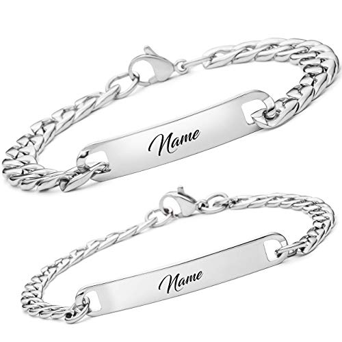 BAVELA® | Personalisierte Armbänder für Herren | Edelstahl Armband mit Wunschgravur | Partnerarmband für Paare | Pärchen Armband | in Silber und Schwarz (2 Armbänder)