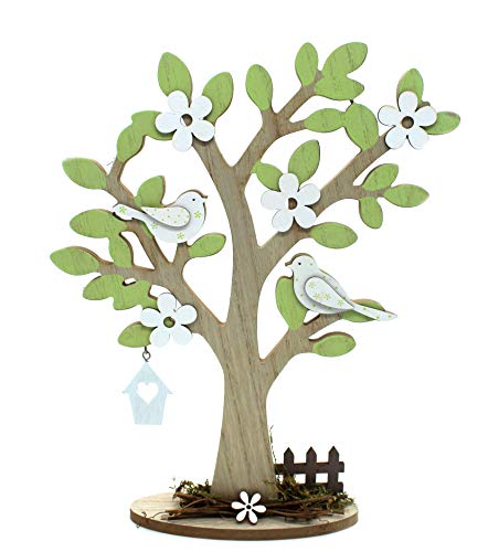 DARO DEKO Holz Figur Baum mit Vögeln 1 Stück - 29cm x 35cm