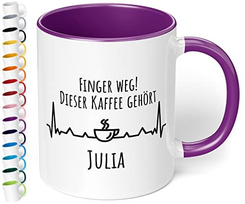 Tasse Finger weg Dieser Kaffee gehört Wunschname personalisiert - personalisierte Kaffeetasse - spülmaschinenfest - tolles Geschenk zu Weihnachten, Geburtstag, Namenstag (innen violett)