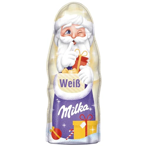 Milka Weihnachtsmann Weiße Schokolade 1 x 90g I Schoko Weihnachtsmann I Weiße Weihnachtsschokolade aus 100% Alpenmilch