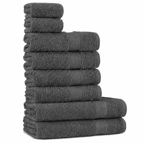 Tuiste Handtücher Set Anthrazit Grau | Handtuch Set 8 Teilig | 2X Badetücher Set, 4X Handtücher, 2X Gästetücher | Weich und Saugstark | Farbe : Anthrazit Grau