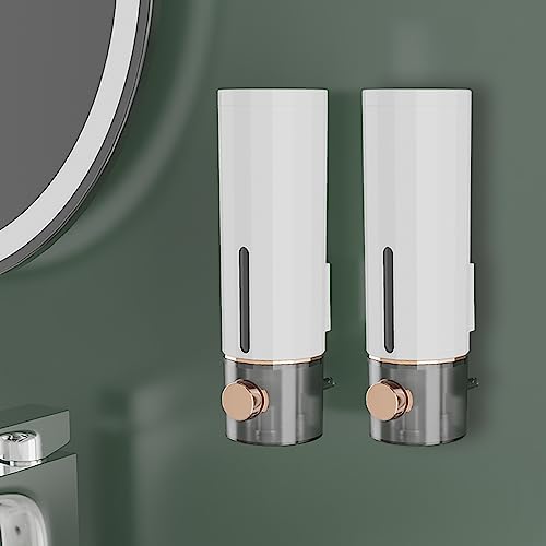 HAISIGE Seifenspender Wandbefestigung, 2er Set Soap Dispenser Ohne Bohren 450ml, Waschbecken Badezimmer Duschgel Spender, Geeignet für Shampoo, Händedesinfektionsmittel, Spülung, Weiß