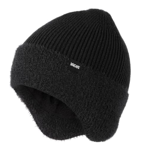 Wmcaps Wintermütze, Mütze mit Warmem Fleecefutter und Ohrklappen für Herren Damen, Warme Thermische Strickmütze für Den Außenbereich Komfortabel Weich Stretchy Geschenk für Männer Frauen, Schwarz
