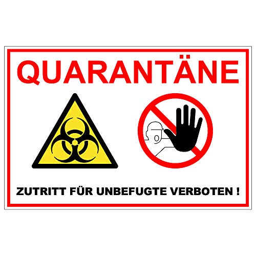 5 Stück Aufkleber 29,5 x 19,5 cm Quarantäne - Betreten verboten - Kennzeichnung anstatt Schild - Warnschild Quarantänebereich