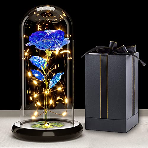 Geschenke Für Frauen, Galaxy Rose Blume Geschenk zum Muttertag, Infinity Rose in Glaskuppel, LED-Lichterkette auf der Kristallrose, Geschenk für Frauen,Hochzeit,Muttertag,Jahrestag und Geburtstag
