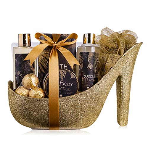 Accentra Luxury Badeset Geschenkset in wunderschönem goldenem Glitzer Pumps, 9-teiliges Luxus Beautyset Pflegeset Duschset – für ein entspanntes SPA Erlebnis