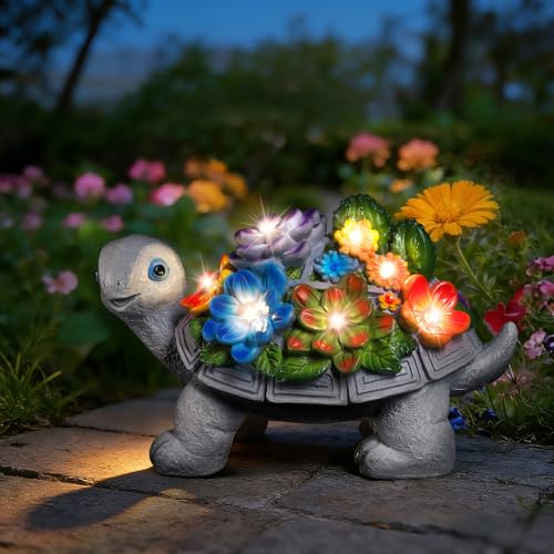 Linkax Solar Schildkröte Gartendeko für Draußen: Muttertagsgeschenke für Mama, Geburtstagsgeschenk für Frauen, Mama/Oma Geschenk, Frühlingsdeko mit 7 LED Licht Balkon Home Decoration