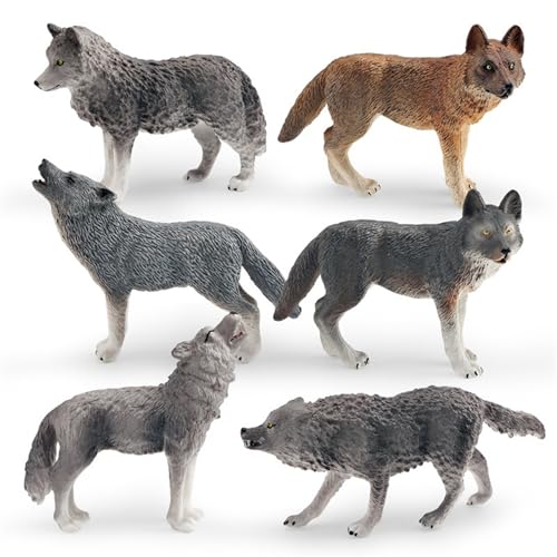 6-teilige Wolfsfigur, realistische Tierfiguren, Wolfsspielzeug, 6 verschiedene Tierfiguren, pädagogisches Lernspielzeug, Geburtstagsgeschenkset, Tierspielzeug für Kinder, Jungen und Mädchen, Wolf