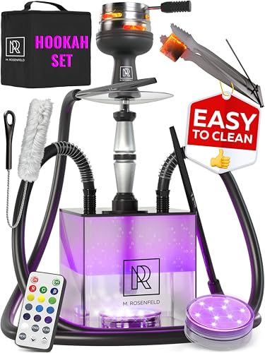 M. ROSENFELD Shisha Set Komplett To Go mit Tasche & Premium Zubehör – Kopf Set mit HMD, Mundstück, Aluminium Tauchrohr, Diffusor & Acryl Bowl Black