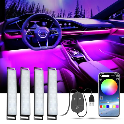 YiLaie LED Innenbeleuchtung Auto, LED Ambientebeleuchtung mit APP Steuerung und 16 Millionen Farben, Musikmodus, Farbspeicher, USB-Innenraumbeleuchtung, Auto Zubehör Innenraum, DC 5V