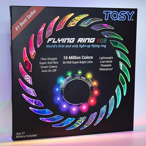 TOSY Flying Ring – 36 RGB-LEDs (Mehrfarbig), superhell, Lost-Mode, Auto-Aufleuchten, sicher, wasserdicht, Spielzeug für Pool/Strand/Camping
