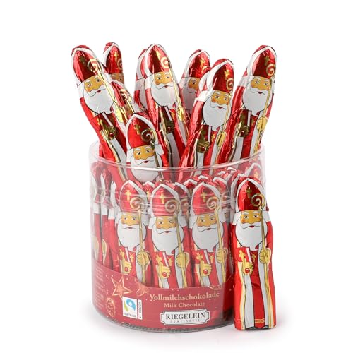 Riegelein Schokonikolaus Massiv aus Vollmilch-Schokolade – 58 Schokoweihnachtsmänner (je 14g) – Zertifizierte Fairtrade Weihnachtsmänner – Ideal als Adventskalender Befüllung und zum Nikolaus