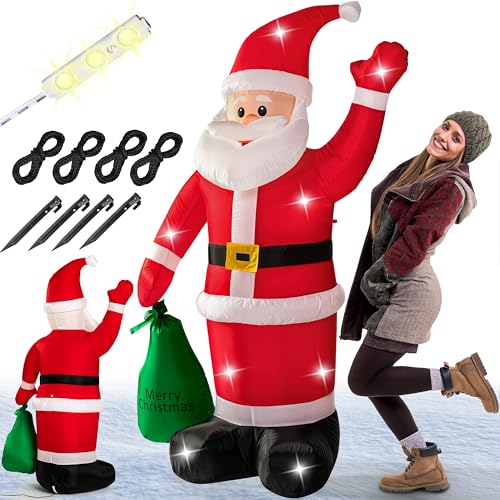 MONZANA® Aufblasbarer Weihnachtsmann XL 180cm LED Beleuchtet Befestigungsmaterial IP44 Außen Weihnachtsdeko Santa Nikolaus Weihnachtsfigur Christmas