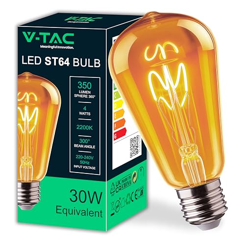 V-TAC LED Glühbirne ST64 Filament 4W - [Hohe Effizienz] - E27 - (Entspricht 30W)– 350 Lumen – Vintage-Retro-Glühbirnen – Maximale Effizienz – Vintage Retro - Filament Deko - Lampe Warmweiß 2200K