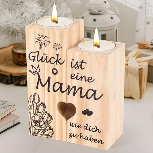 Mama Geschenk, Seutgjie Kerzenständer Holz Mutter Geschenk zum Geburtstag Muttertag Weihnachten für Mama Werdende Mutter Schwiegermutter Personalisierte Geschenke