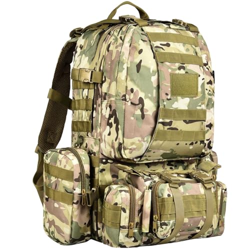 Wiserset Taktischer Rucksack, 60L Militär Armee Rucksack, großer Survival Molle Tagesrucksack für Herren und Frauen,abnehmbare Outdoor Tasche, Reiserucksäcke für EDC, Camping, Wandern, Jagen, CP