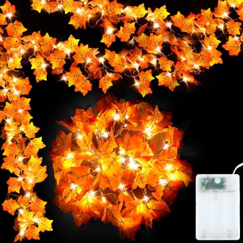 YUYWWAN Herbst Ahornblatt Lichterkette, 3 Meter 20 LED Herbstdeko Lichterketten mit Herbstblätter, Herbstliche Lichterkette für Innen und Außen Herbstpartys Halloween Thanksgiving Herbsternte Deko
