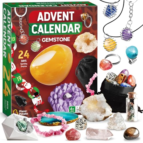 EDUMAN Edelstein Adventskalender 2025 für Kinder, Weihnachts-Countdown Kalender mit 24 Einzigartigen Edelsteinen & Steinen, Kristall Adventskalender Geschenk für Mädchen & Jungen ab 6 Jahren