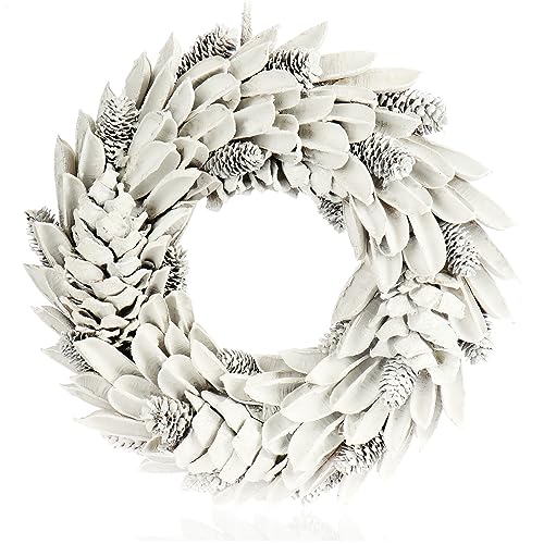 com-four® Türkranz für Weihnachten - weißer Adventskranz mit Blättern und Zapfen - Dekokranz - Weihnachtsdeko - Tischkranz - Weihnachtskranz