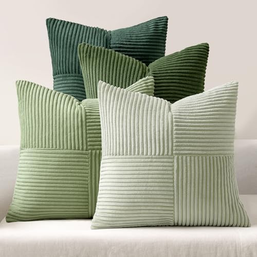MIULEE 4er Set Kissenbezug 40x40 cm Kordsamt Sofakissen Weihnachten Patchwork Grün Serie Dekokissenhülle Zierkissenbezüge Square Zierkissen für Sofa Wohnzimmer Schlafzimmer