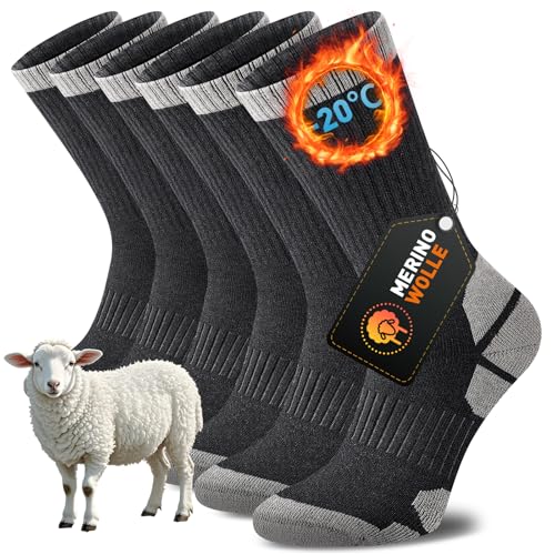 Niorasen Merino Socken Herren Damen, Dicke Thermosocken, Funktions Merinowolle Wandersocken, Warme Wintersocken, Arbeitssocken, Gepolstert Wollsocken, Laufsocken, Sportsocken, Unisex 3 Paar
