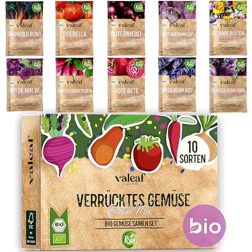 valeaf BIO Verrücktes Gemüse Samen Set I Saatgut Set mit besonderen Gemüsesamen I züchte buntes Gemüse I Mini Pflanzset I Crazy Veg I Gemüse Samen Set I Garten Anzuchtset Gemüsesamen Geschenk