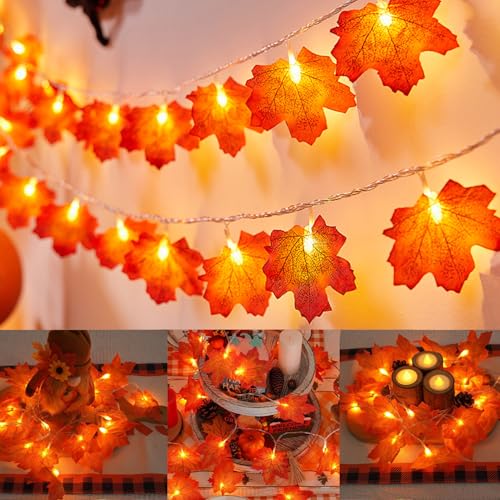 Herbst Lichterkette,1.5M 10 LED Ahornblatt Lichterketten,Ahornblätter Lichterketten Dekoration,Herbst Girlande Batteriebetrieben,Herbst Blättergirlande mit LED für Party Halloween, Erntedankfest