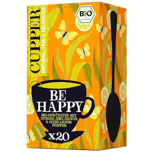 Cupper Be Happy Bio-Gewürztee mit Zitrone, Zimt, Ingwer und Schwarzem Pfeffer, 40 g , 20 Stück (1er Pack)