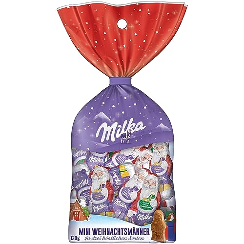 Milka Mini Weihnachtsmänner 1 x 120g I Weihnachtsschokolade Einzelpackung I Adventskalender Schokolade I Mix aus 3 Sorten I Süßigkeiten zu Weihnachten aus 100% Alpenmilch Schokolade