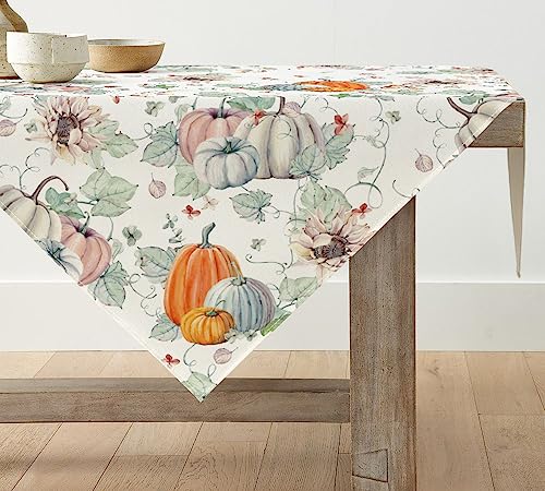 Artoid Mode Kürbisse Sonnenblumen Blätter Herbst Tischdecke, Saisonnal Tischwäsche Küche Tisch Dekoration Drinnen Urlaub Party Dekor 85x85 cm