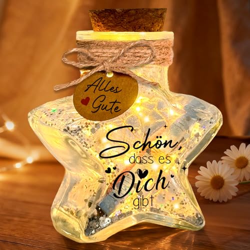 Leboria Personalisierte Geschenke für Frauen - LED Flaschenlicht mit Schön dass es Dich gibt, Geldgeschenke Geburtstag Weihnachtsgeschenke für Beste Freundin, Geschenk für Frau Muttertag Mama