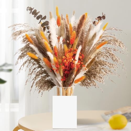 Yiomxhi 61 Stück Pampasgras Getrocknet Blumen, Natürliche Trockenblumen Eukalyptus Herbst Deko DIY für rustikale Boho Tischdeko Hochzeit Dekoration