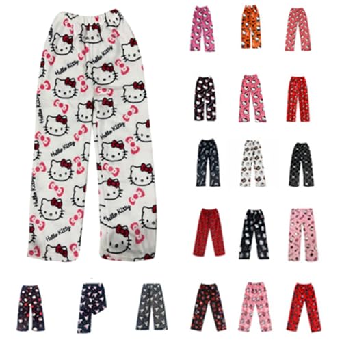 Pyjama Hose Damen Herren, Pyjamahose Flanell Schlafanzug Y2K Schlafanzughose Baggy Anime Cartoon Kawaii Kuschelig Weich Bequeme Flauschig Casual Schlafhose für Teenager