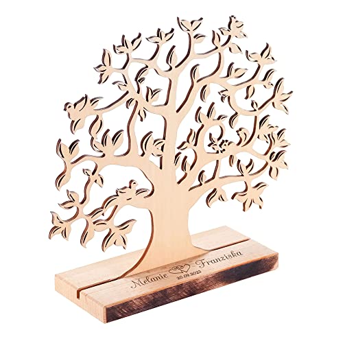 Geldbaum aus Erlenholz mit Gravur zur Hochzeit, Herzen, Personalisiertes Hochzeitsgeschenk für Brautpaar, Hochzeitsdeko, Verpackung für Geldgeschenke